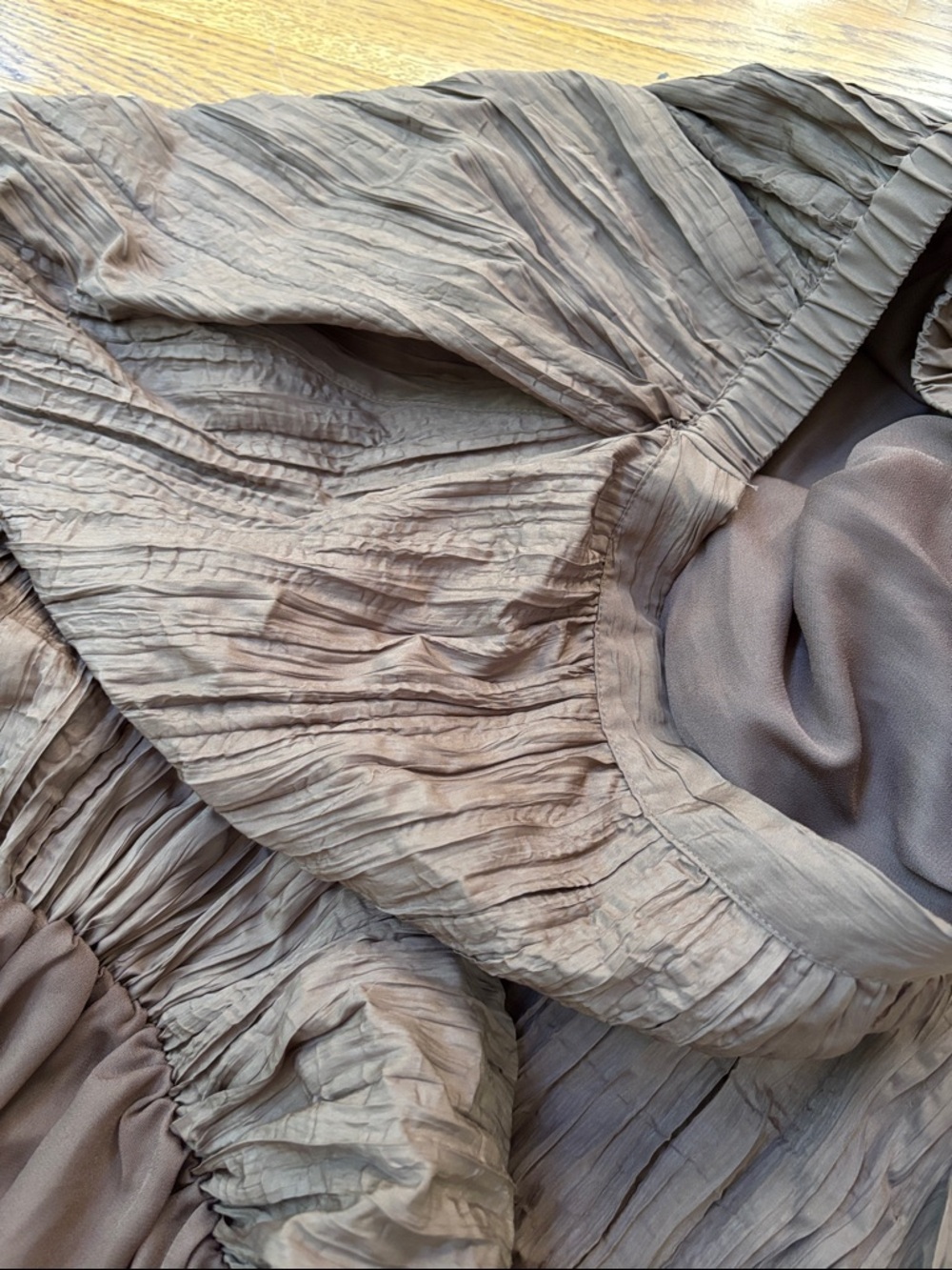 Zara wrinkled effect satin finish balloon bubble hem brown midi skirt sz.M - Picture 13 of 16